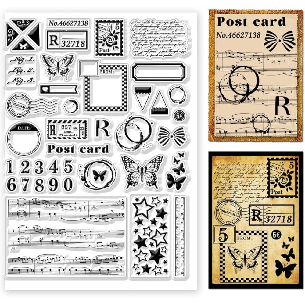Clear Silicone Stamps For Card Making - 빈티지 텍스트 투명 우표, 다양한 패턴,
