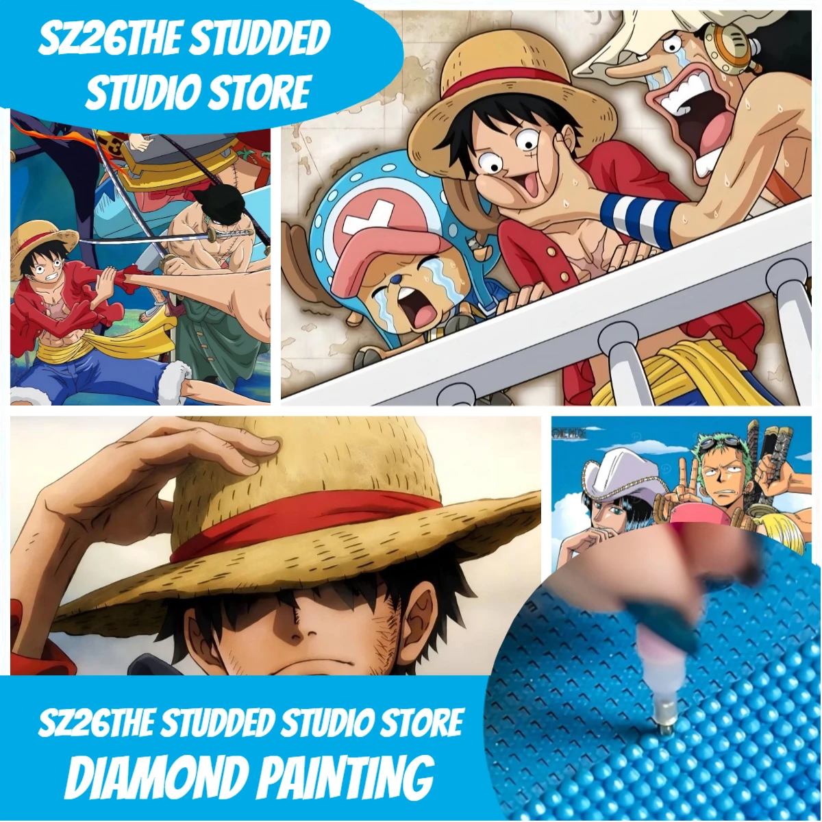 5D Diamond Painting Kit Full Drill - Sz26, 장식이 들어간 애니메이션 원피스 루피,