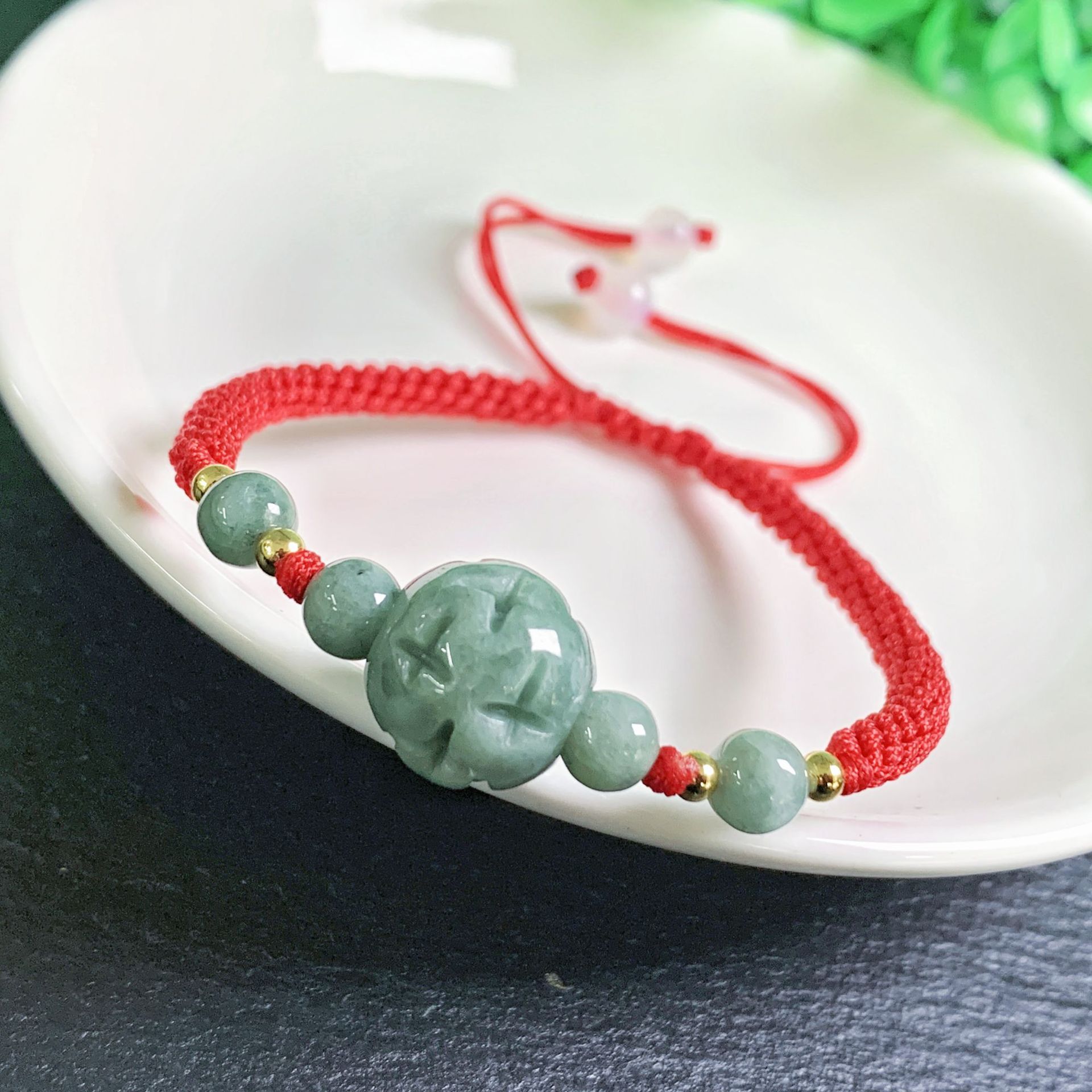 Beading - 미얀마 경옥 조각 비드 팔찌 천연