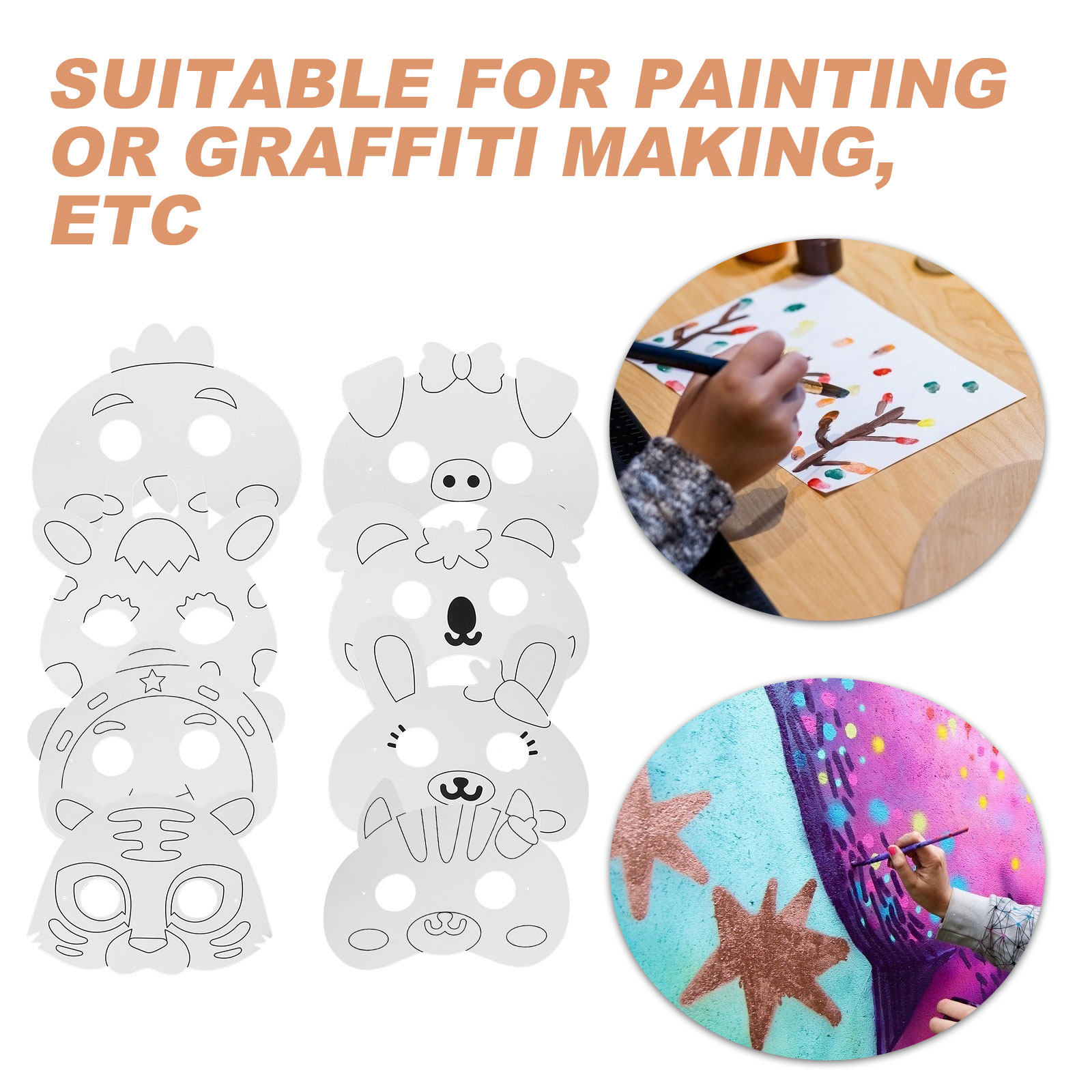 1세트 동물 모양의 무지 종이 마스크, 그래피티 마스크 - Painting Supplies 리뷰 및 가격